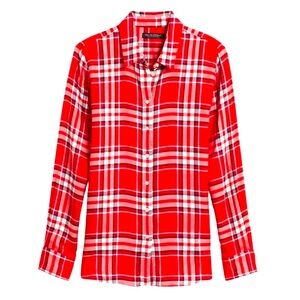 Banana Republic Red Plaid Flannel Shirt Dillon Classic Fit Women’s Size Medium